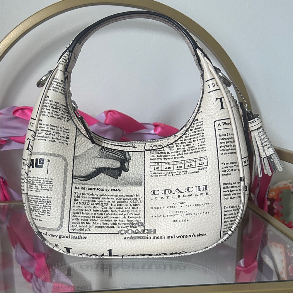Coach Carmen White & Black Newspaper-Print Bag